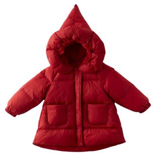 Oak Family儿童红色羽绒服冬季新年婴儿中长款宝宝羽绒外套拜年服