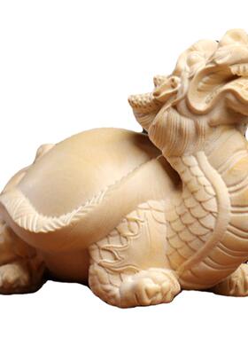 天然小叶黄杨木招财龙龟摆件