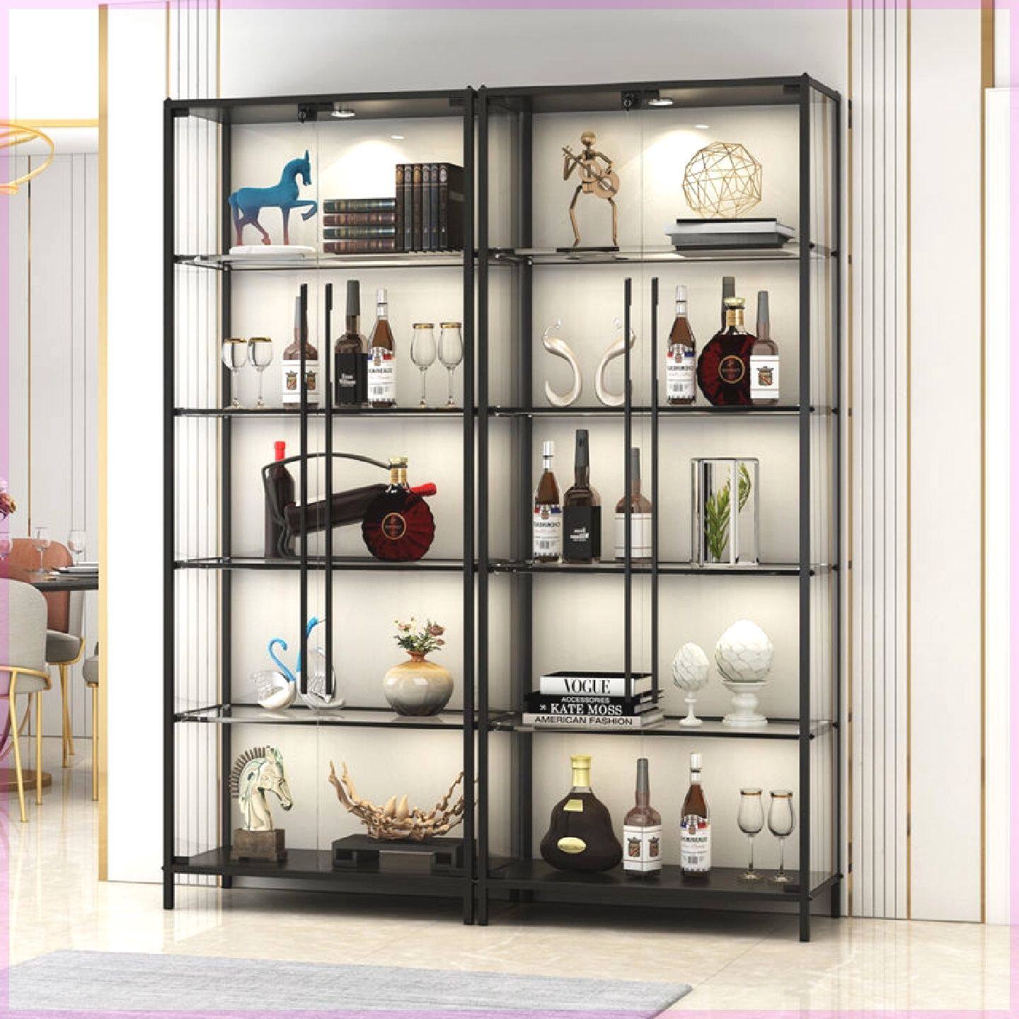 现代简约双门玻璃酒柜餐厅靠墙小酒柜子客厅家用轻奢红酒柜展示柜