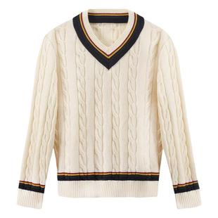 【亲肤美丽诺羊毛】CULTUM板球网球V领绞花针织毛衣男休闲ivy内搭