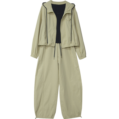 工装风连帽外套带背心阔腿裤套装女2026春季显瘦休闲三件套潮7613