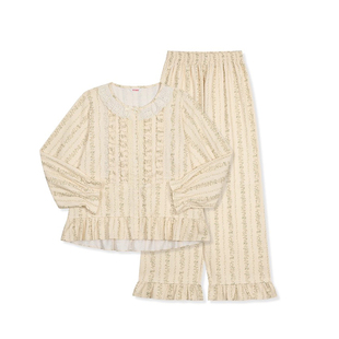 Ullala乌拉拉韩国进口纯棉睡衣套装女家居服娃娃领轻磨毛休闲上衣