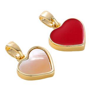 18k金迷你爱心项链红色贝母吊坠耳环配件diy饰品双色滴油桃心饰品