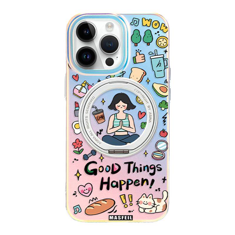 MASFEIL × 自律生活适用苹果17Promax手机壳新款15磁吸带支架iPhone16Pro保护套支点ip14高级Lo5可爱13pm