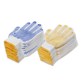 劳保手套批发10针棉线PVC点胶手套防滑胶点工地干活手套毛纺点珠