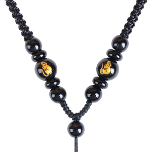 黑曜石吊坠红玛瑙挂坠绳手工编织项链绳