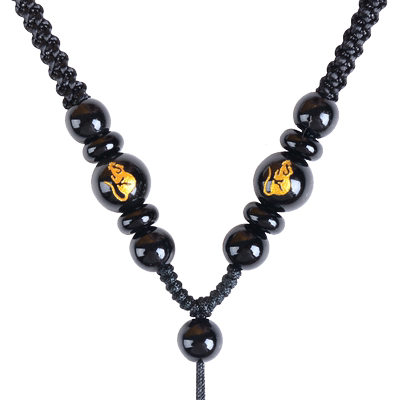 黑曜石吊坠红玛瑙挂坠绳手工编织项链绳