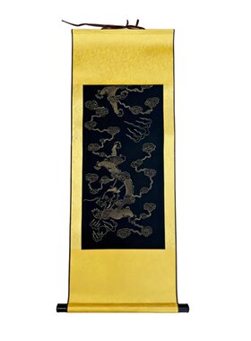 全绫精裱宣纸挂轴画轴红龙纹黄龙纹蓝龙纹空白卷轴藏文毛笔书法