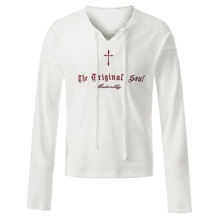 万有引力博物馆 刺绣V领长袖T恤女春季2026年新款宽松薄款上衣