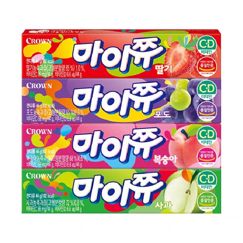韩国进口crown克丽安果味软糖含VC水果味口嚼糖儿童休闲糖果零食