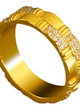 中古风编织拉丝点钻戒指