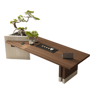 岩板茶桌茶盘一体大板嵌入式茶具茶台一整套后现代奢泡茶桌椅组合