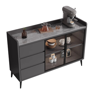 实木岩板餐边柜靠墙一体储物柜新款轻奢茶水柜多层家用客厅储物柜