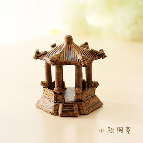 陶瓷六角亭大小亭子摆件鱼缸装饰假山流水水族箱摆件造景盆栽