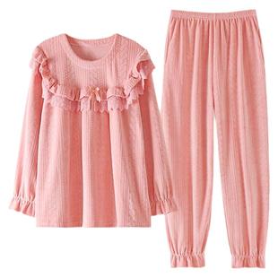 猫人睡衣女士春秋海岛绒珊瑚绒法兰绒加厚加绒秋冬薄款家居服