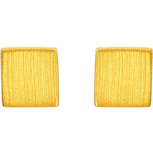 潮宏基养耳小方糖足金耳钉空心黄金养耳高级闺蜜计价生日礼物