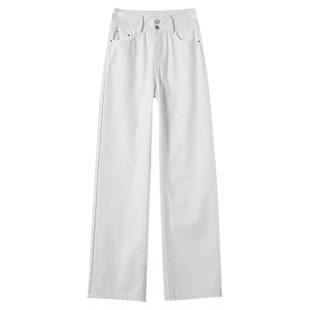 白色牛仔裤女2026新款秋季流行爆款小个子高腰阔腿显瘦窄版直筒裤