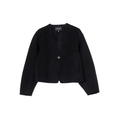 干练V领围巾短毛呢外套