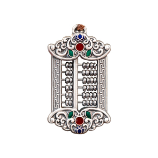 足银999如意算盘吊坠纯银珐琅彩复古挂坠男女项链银饰毛衣链挂件