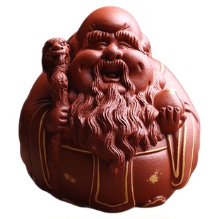 宜兴原矿紫砂茶宠摆件寿星名家李建伟全手工茶玩茶台装饰精品可养