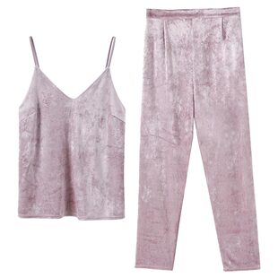 HSIA遐 吊带睡衣套装女高品质天鹅绒性感V领时尚可外穿春秋家居服