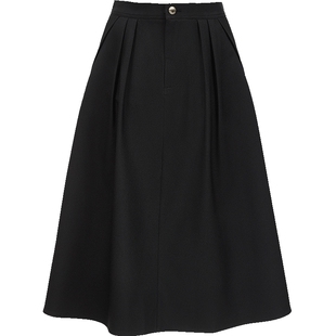 Vero Moda奥莱半身裙2025秋冬新款立体压褶纽扣插兜中腰A摆裙子