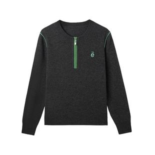 枫竺撞色刺绣半拉链圆领气质纯羊毛毛衣女2025秋冬新款打底针织衫