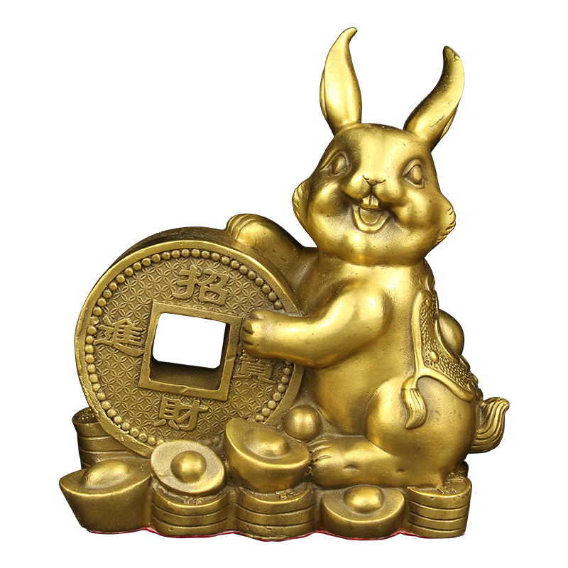 黄铜兔子摆件十二生肖兔铜兔子摆件兔招才家居装饰工艺品礼品纯