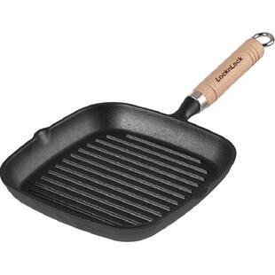 乐扣乐扣无涂层铸铁锅条纹煎牛排专用锅电磁炉平底锅23cm牛扒煎锅