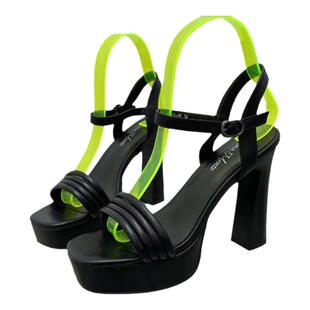 2024年超高跟凉鞋厚底玛丽珍鞋女粗跟防水台一字带高跟鞋黑色