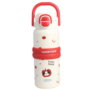 儿童保温杯女生高颜值大容量水杯学生上学专用吸管杯带提手双饮杯