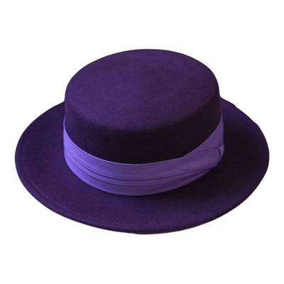 帽子女秋冬高级感富贵紫色羊毛平顶礼帽2025新款法式帽子女休闲帽