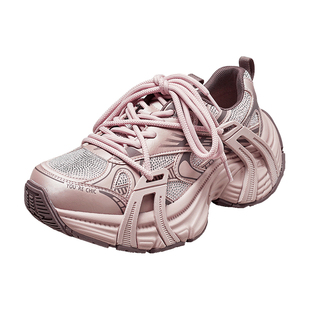 YRC粉色老爹鞋女厚底透气2025春季新款水钻个性inc潮设计感运动鞋