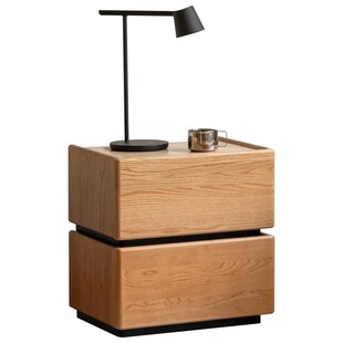 源氏木语西物实木床头柜拼色床边柜卧室家用储物柜橡木带锁床尾柜