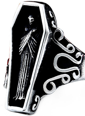 吸血鬼棺材钛钢戒指男哥特骷髅