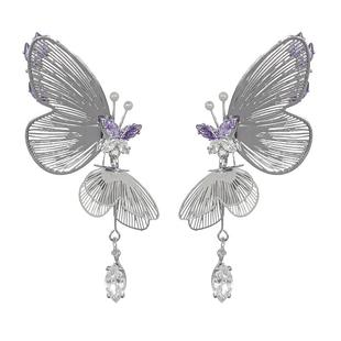 A蝴蝶耳环2025新款高级感女水晶耳钉大耳环夸张轻奢流苏超火独特