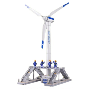 折叠风电柱42cm发电车男孩玩具可拆装叶片发条工程车楼梯施工场景