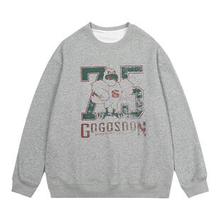 陈奕恒同款GOGOSOON男装460g重磅秋冬新款卡通印花加绒卫衣圆领潮