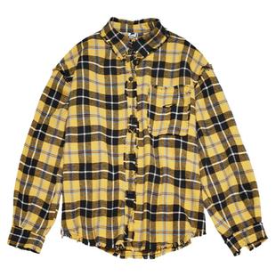 STILLYOU复古中性黄黑格子撞色磨毛棉衬衫女宽松毛边长袖衬衣2026