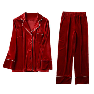 2025年新款新娘结婚金丝绒睡衣喜庆陪嫁丝绒女秋冬红色本命年套装