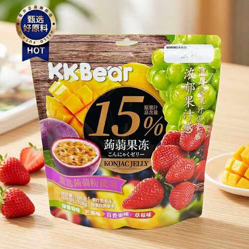 KKBear蒟蒻果冻15果汁葡萄芒果百香果草莓混合水果味708g零食