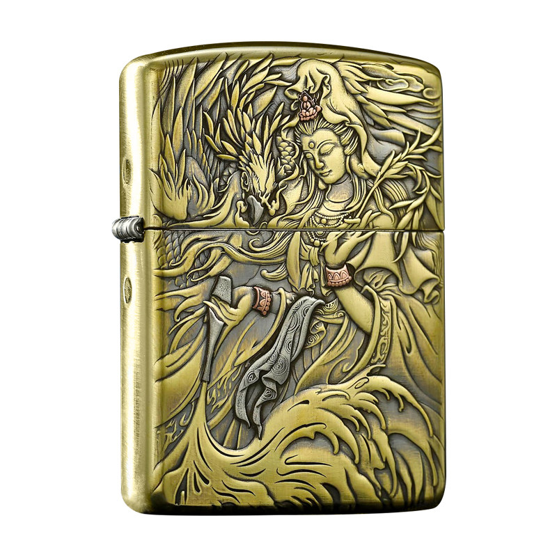 ZIPPO玉凤观音浮雕嵌紫铜