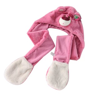 迪士尼草莓熊公仔帽子连帽围巾手套耳罩玩具总动员女孩子可爱配饰