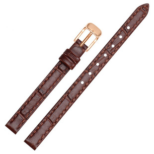 适用小方糖手表表带罗西尼斐乐聚利时复古小方表棕色皮表带8mm-20