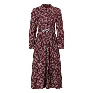 海青蓝 秋冬连衣裙女新款轻奢高级感印花长袖设计女装中长款裙子