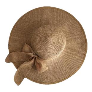防晒夏季蝴蝶结女帽子太阳帽沙滩帽大沿帽海边士超大帽檐草帽遮阳
