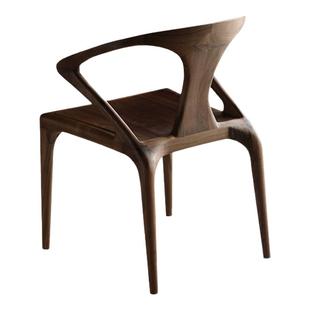 北美黑胡桃木餐椅现代简约扶手书椅餐厅椅子全实木真皮休闲椅剑椅