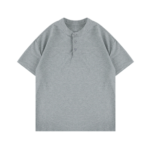 Dream made 美式复古cleanfit亨利领短袖T恤男夏季正肩针织衫半袖