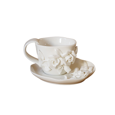 北欧咖啡杯碟手捏花造型