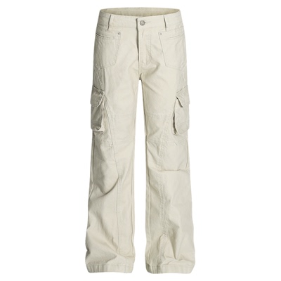 HY711米白色立体裁剪工装裤